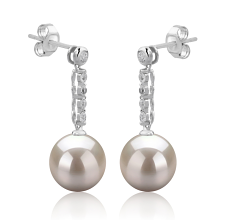 Par de pendientes de perlas Perla de Agua Dulce de calidad AAAA de 9 a 10mm en color Blanco