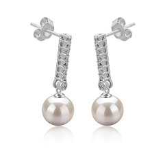 Par de pendientes de perlas Perla de Agua Dulce de calidad AAAA de 10 a 11mm en color Blanco