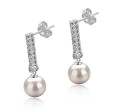 Par de pendientes de perlas Perla de Agua Dulce de calidad AAAA de 10 a 11mm en color Blanco