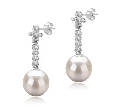 Par de pendientes de perlas Perla de Agua Dulce de calidad AAAA de 10 a 11mm en color Blanco