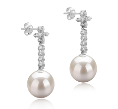 Par de pendientes de perlas Perla de Agua Dulce de calidad AAAA de 10 a 11mm en color Blanco