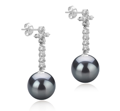 Par de pendientes de perlas Perla Tahití de calidad AAA de 10 a 11mm en color Negro