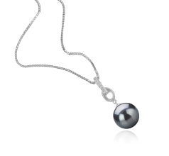 Colgante de perlas Perla Tahití de calidad AAA de 9 a 10mm en color Negro