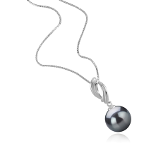 Colgante de perlas Perla Tahití de calidad AAA de 9 a 10mm en color Negro