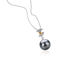 Colgante de perlas Perla Tahití de calidad AAA de 9 a 10mm en color Negro