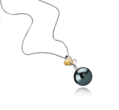 Colgante de perlas Perla Tahití de calidad AAA de 11 a 12mm en color Negro