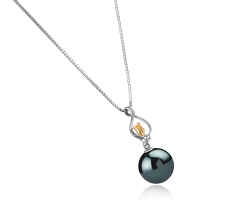 Colgante de perlas Perla Tahití de calidad AAA de 11 a 12mm en color Negro