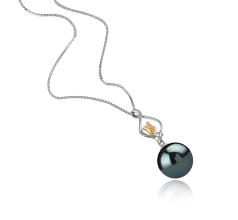 Colgante de perlas Perla Tahití de calidad AAA de 11 a 12mm en color Negro