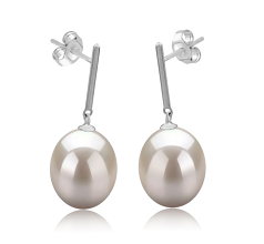 Par de pendientes de perlas Perla de Agua Dulce de calidad AAA de 9 a 10mm en color Blanco