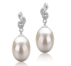 Par de pendientes de perlas Perla de Agua Dulce de calidad AAA de 9 a 10mm en color Blanco