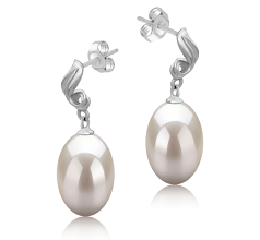 Par de pendientes de perlas Perla de Agua Dulce de calidad AAA de 9 a 10mm en color Blanco