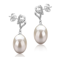 Par de pendientes de perlas Perla de Agua Dulce de calidad AAA de 9 a 10mm en color Blanco