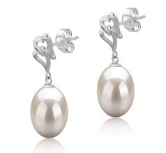 Par de pendientes de perlas Perla de Agua Dulce de calidad AAA de 9 a 10mm en color Blanco