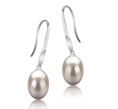 Par de pendientes de perlas Perla de Agua Dulce de calidad AAA de 9 a 10mm en color Blanco