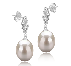 Par de pendientes de perlas Perla de Agua Dulce de calidad AAA de 9 a 10mm en color Blanco