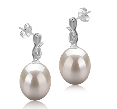 Par de pendientes de perlas Perla de Agua Dulce de calidad AAA de 9 a 10mm en color Blanco