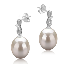 Par de pendientes de perlas Perla de Agua Dulce de calidad AAA de 9 a 10mm en color Blanco