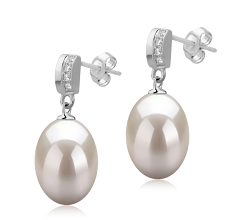Par de pendientes de perlas Perla de Agua Dulce de calidad AAA de 9 a 10mm en color Blanco
