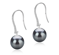 Par de pendientes de perlas Perla Tahití de calidad AAA de 10 a 11mm en color Negro