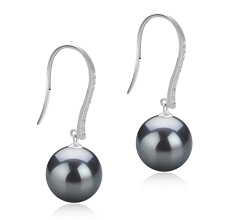Par de pendientes de perlas Perla Tahití de calidad AAA de 10 a 11mm en color Negro