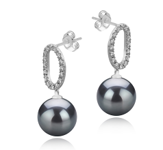 Par de pendientes de perlas Perla Tahití de calidad AAA de 9 a 10mm en color Negro