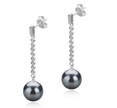 Par de pendientes de perlas Perla Tahití de calidad AAA de 10 a 11mm en color Negro