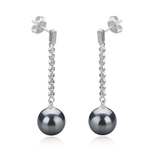Par de pendientes de perlas Perla Tahití de calidad AAA de 10 a 11mm en color Negro