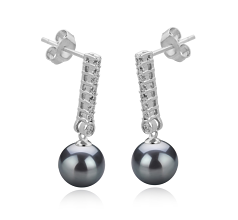 Par de pendientes de perlas Perla Tahití de calidad AAA de 10 a 11mm en color Negro