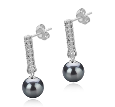 Par de pendientes de perlas Perla Tahití de calidad AAA de 10 a 11mm en color Negro