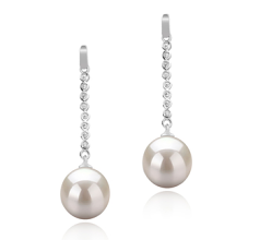 Par de pendientes de perlas Perla de Agua Dulce de calidad AAAA de 10 a 11mm en color Blanco