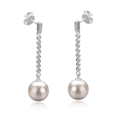 Par de pendientes de perlas Perla de Agua Dulce de calidad AAAA de 10 a 11mm en color Blanco