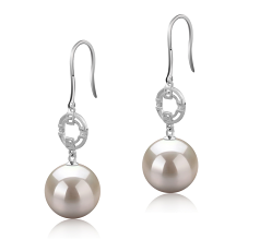Par de pendientes de perlas Perla de Agua Dulce de calidad AAAA de 10 a 11mm en color Blanco