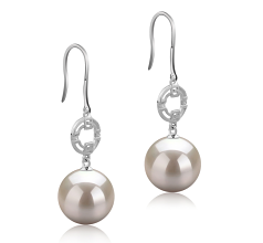 Par de pendientes de perlas Perla de Agua Dulce de calidad AAAA de 10 a 11mm en color Blanco
