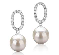 Par de pendientes de perlas Perla de Agua Dulce de calidad AAAA de 9 a 10mm en color Blanco