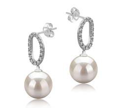 Par de pendientes de perlas Perla de Agua Dulce de calidad AAAA de 9 a 10mm en color Blanco