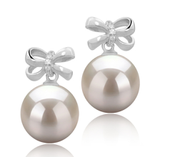 Par de pendientes de perlas Perla de Agua Dulce de calidad AAAA de 9 a 10mm en color Blanco