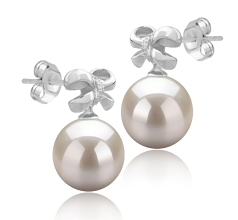 Par de pendientes de perlas Perla de Agua Dulce de calidad AAAA de 9 a 10mm en color Blanco