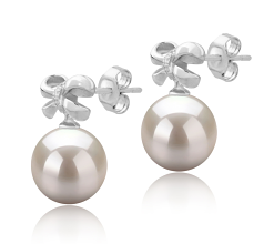 Par de pendientes de perlas Perla de Agua Dulce de calidad AAAA de 9 a 10mm en color Blanco