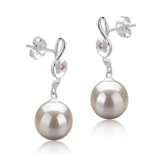 Par de pendientes de perlas Perla de Agua Dulce de calidad AAAA de 9 a 10mm en color Blanco