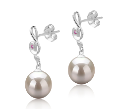 Par de pendientes de perlas Perla de Agua Dulce de calidad AAAA de 9 a 10mm en color Blanco