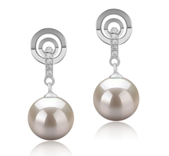 Par de pendientes de perlas Perla de Agua Dulce de calidad AAAA de 8 a 9mm en color Blanco