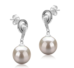 Par de pendientes de perlas Perla de Agua Dulce de calidad AAAA de 8 a 9mm en color Blanco