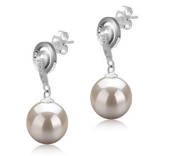 Par de pendientes de perlas Perla de Agua Dulce de calidad AAAA de 8 a 9mm en color Blanco