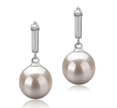 Par de pendientes de perlas Perla de Agua Dulce de calidad AAAA de 8 a 9mm en color Blanco