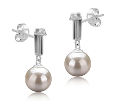 Par de pendientes de perlas Perla de Agua Dulce de calidad AAAA de 8 a 9mm en color Blanco