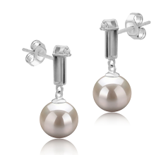 Par de pendientes de perlas Perla de Agua Dulce de calidad AAAA de 8 a 9mm en color Blanco