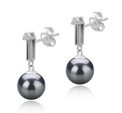 Par de pendientes de perlas Perla de Agua Dulce de calidad AAAA de 8 a 9mm en color Negro