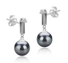 Par de pendientes de perlas Perla de Agua Dulce de calidad AAAA de 8 a 9mm en color Negro