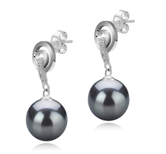 Par de pendientes de perlas Perla de Agua Dulce de calidad AAAA de 8 a 9mm en color Negro