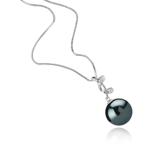 Colgante de perlas Perla Tahití de calidad AAA de 11 a 12mm en color Negro